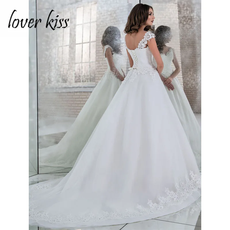 Lover Kiss Vestido De Noiva, Тюлевое свадебное платье трапециевидной формы, v-образный вырез, Кружевная аппликация, свадебные платья невесты, корсет на спине,, Robe de Mariage