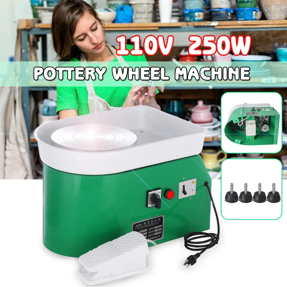 

US 110V 250W Turning Electric Pottery Wheel Ceramic Machine Ceramic Clay Potter Kit For Ceramic Work Ceramics