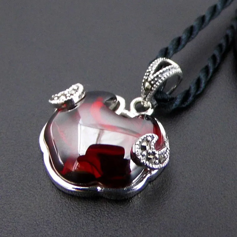 

925 Silver Pendant 100% Pure S925 Solid Thai Silver Synthetic Stone Red Cubic Zircon Pendants for Women Men Jewelry Making