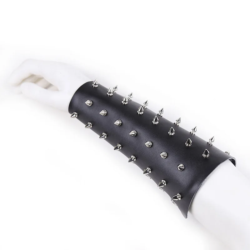 

Genuine Leather Wrist Arm Guard Gauntlet Unisex Warrier Punk Black Gothic Metal Spike Glove Men's Fetish Hippie Costume