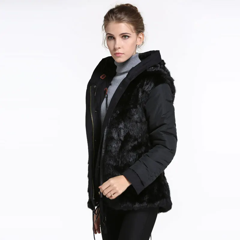 Bargain Rabbit fur parka in Women's parka Winter Women Rabbit Warming
Jacket Black short reversible winter coat Very Good