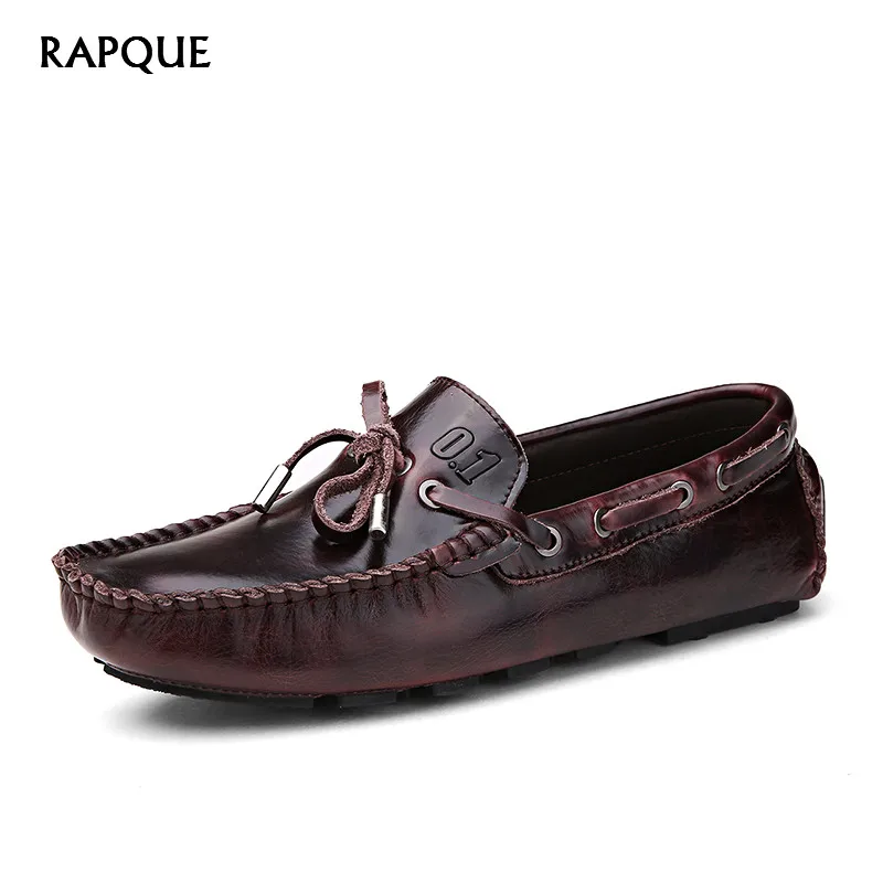 

Top quality casual shoes men genuine leather loafers slip-on driving shoes male retro do old with bowknot walking mans footwear