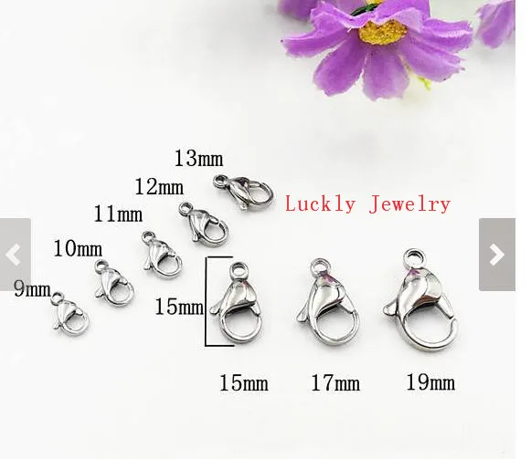 

Lot 50pcs in 9mm-19mm more size bulk wholesale Stainless steel DIY lobster clasps Claw hooks Jewelry Finding DIY Marking