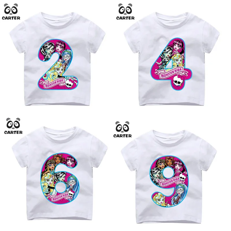 

Happy Birthday Monster Number 1~9th Print T-shirts For Gir,Children's Movie Cartoon Number Tshirt Baby Top Kid Clothes
