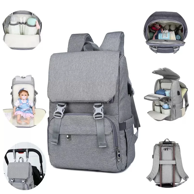  Bolsa de pañales para bebé con interfaz USB bolsa grande para pañales de bebé mochila de viaje para