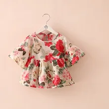 Блузки для девочек, рубашка с цветочным принтом и расклешенными рукавами, топы, платья для малышей, вечерние рубашки, одежда для детей, рубашки