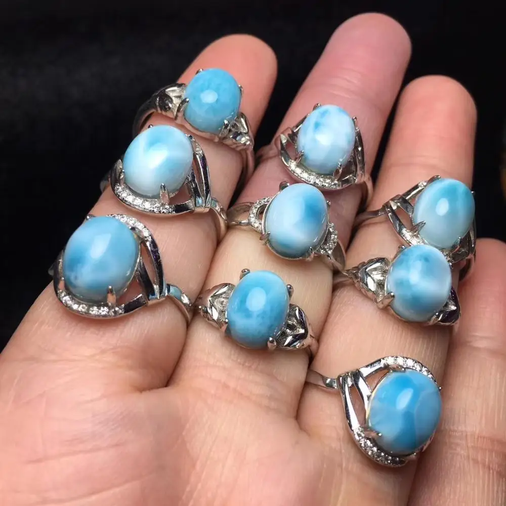 

Fine Jewelry Real Pure 925 Steling Silver Jewelry s925 100% Natural Blue Larimar Gemstones Female Fine Rings Christmas Gift