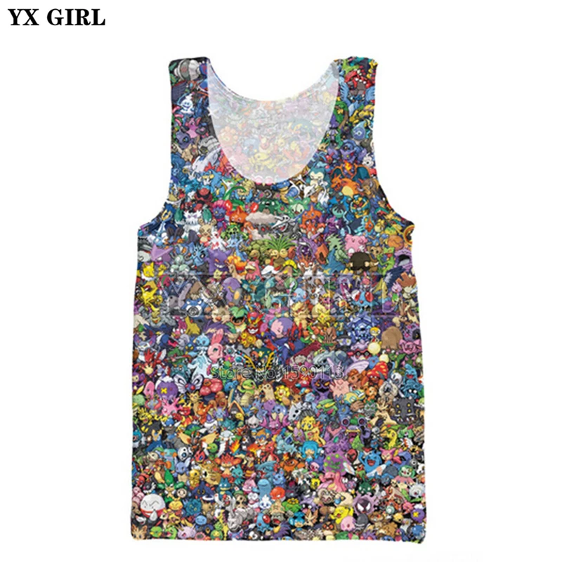 

YX GIRL Drop shipping 2018 summer New Cool Mens 3d Vest Cartoon Pokemon Cute Pikachu Printed Unisex Harajuku Tank tops