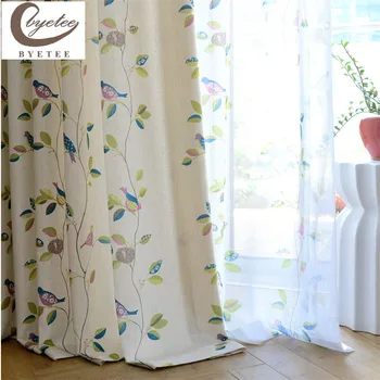

{Byetee} Linen Curtain Living Room Bedroom Window Kitchen Blackout Modern Curtains Fabrics For Flowers Birds Curtains Drapes