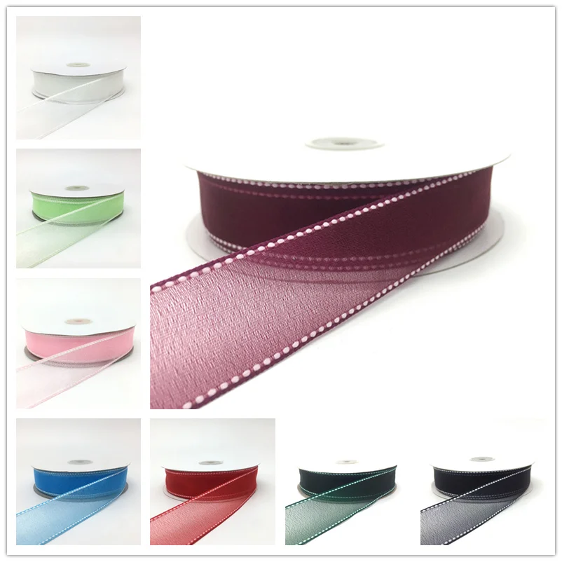 

25 Colors 5 Yards 1"(25mm) Satin Line Edge Sheer Organza Ribbon For Bowknot Clips Crafts Christmas Ribbon Party Decorations