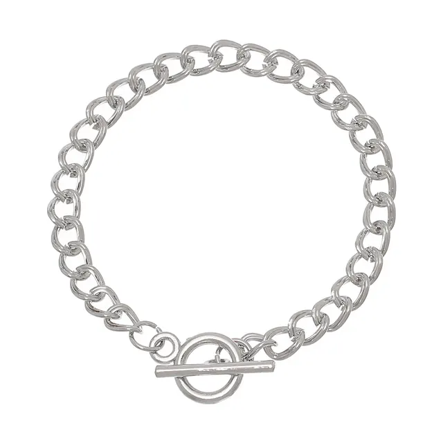 Doreenbeads Iron Alloy Double Curb Chain Toggle Clasp Bracelets Doreenbeads Iron Alloy Double Curb Chain Toggle Clasp Bracelets Silver Tone 20cm 7