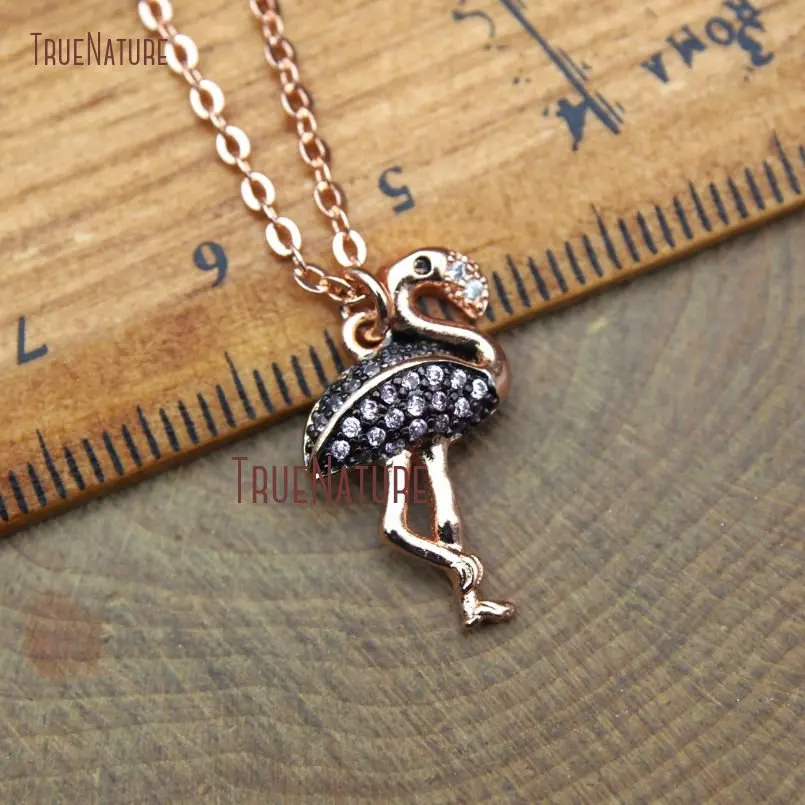 20180126-NM10392- Micro Pave Pink Zircon Electroplating Rose Gold Flamingo Necklace Copper Necklace_1