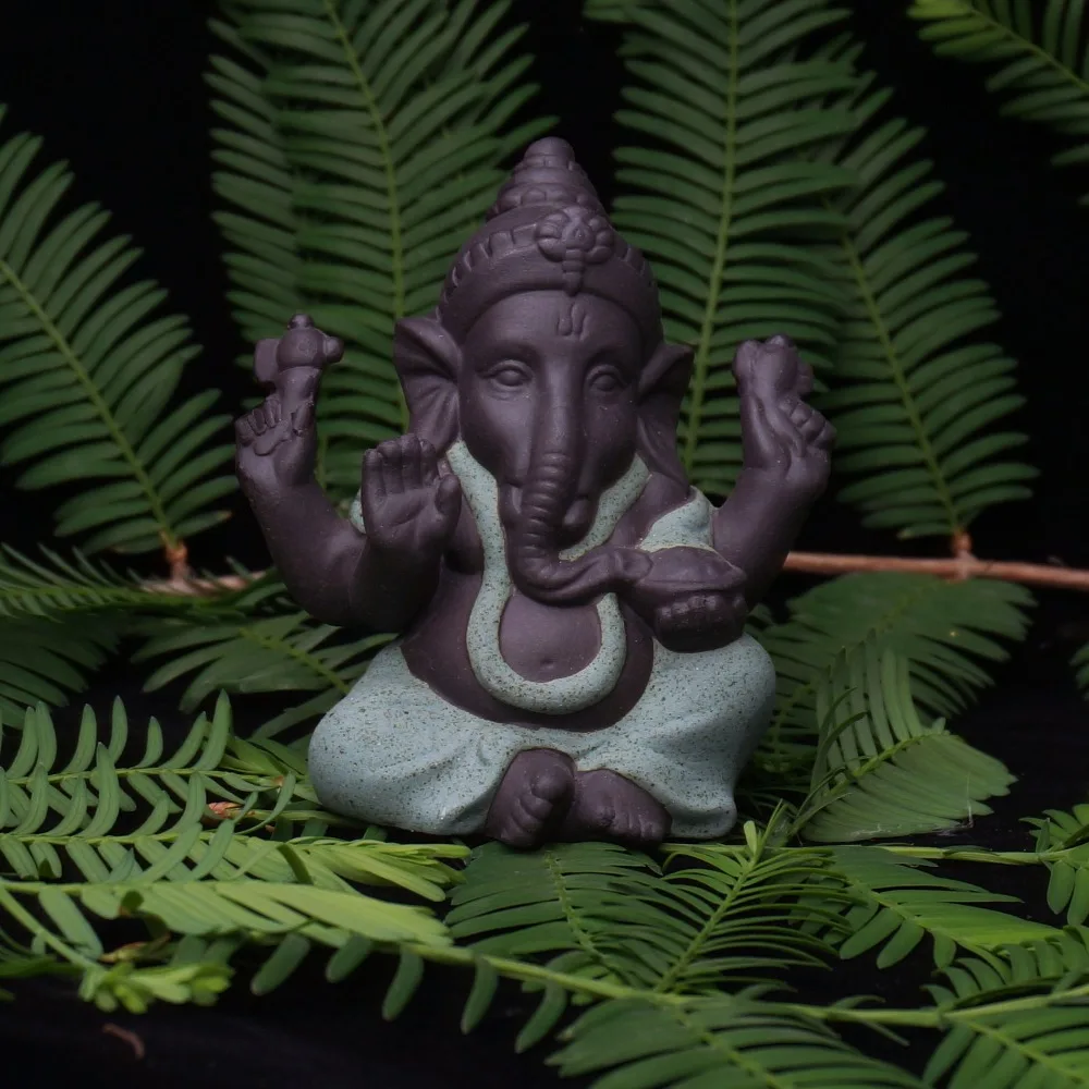 Estatuas de Buda de cerámica púrpura arena elefante Dios figurillas decoración del hogar Ganesha mascota decoración maceta paisaje jardín