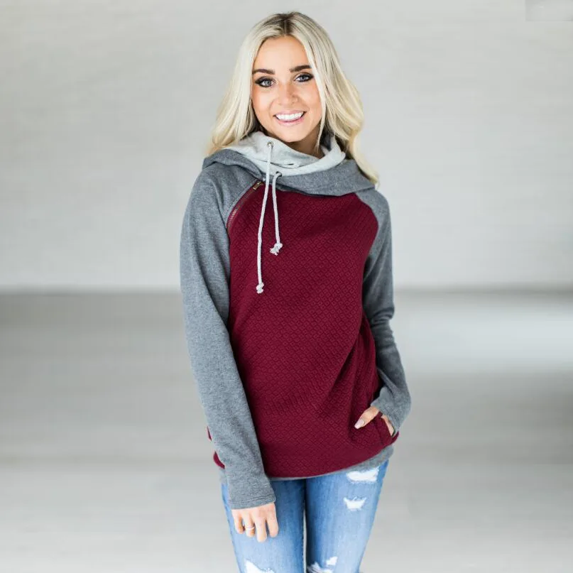 diagonal zip hoodie women's