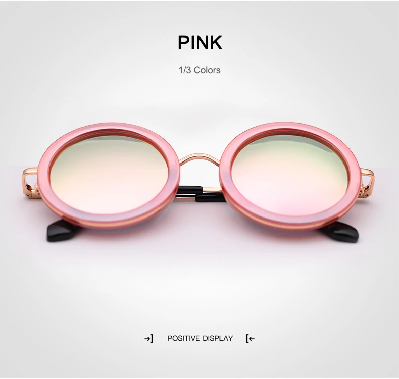 Круглые зеркальные женские солнцезащитные очки 3 цвета розовый/синий/серебристый UV400 металлическая оправа с коробкой, чехол - Цвет линз: pink