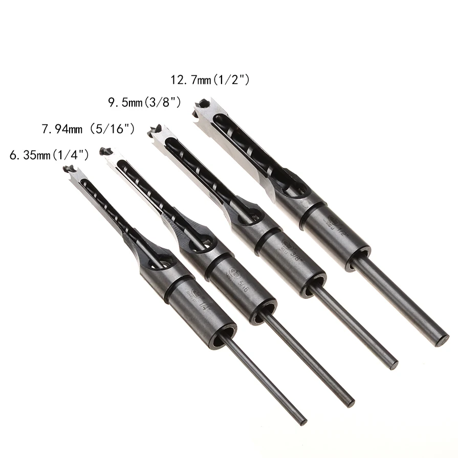 4pc HSS Square Hole Saw Mortise Chisel Wood Drill Bit with Twist Drill