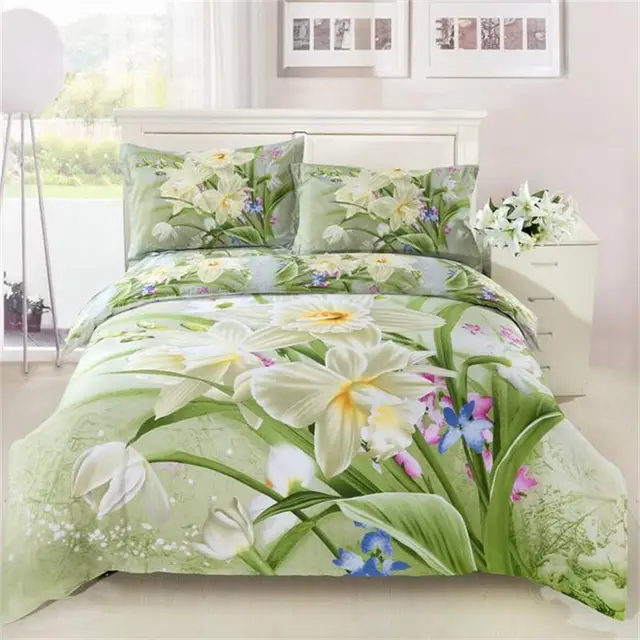 light green leaves with white floral print bedding set queen size white floral sheets