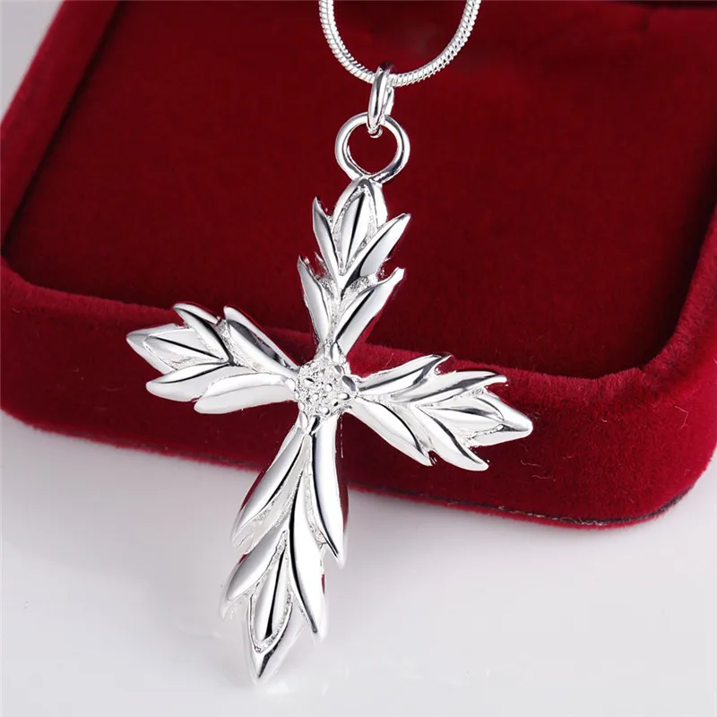 Buy Top Quality Pure Silver Cross Pendant Statement Necklace for Women Trend