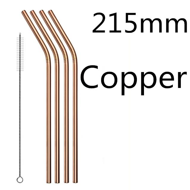 4/8 шт. Многоразовые соломинкой Высокое качество 304 Нержавеющая сталь металлическая соломинка с чистящая щетка для кружек 20/30 унций - Цвет: Copper 215
