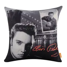 Linkwell 45 x 45 cm le Hillbilly Cat Hollywood Superstar Elvis Presley linge housse de coussin taie d’oreiller noir Art rouge Signature