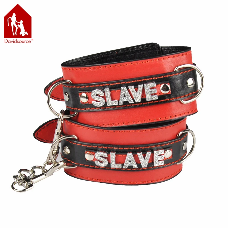 Davidsource Diamante Rojo Tobilleras De Cuero Metal Chian Grilletes Ajustable Arnés Bondage Fetish Restricción Sex Toy|restraint bondage|fetish restraintsankle cuffs -