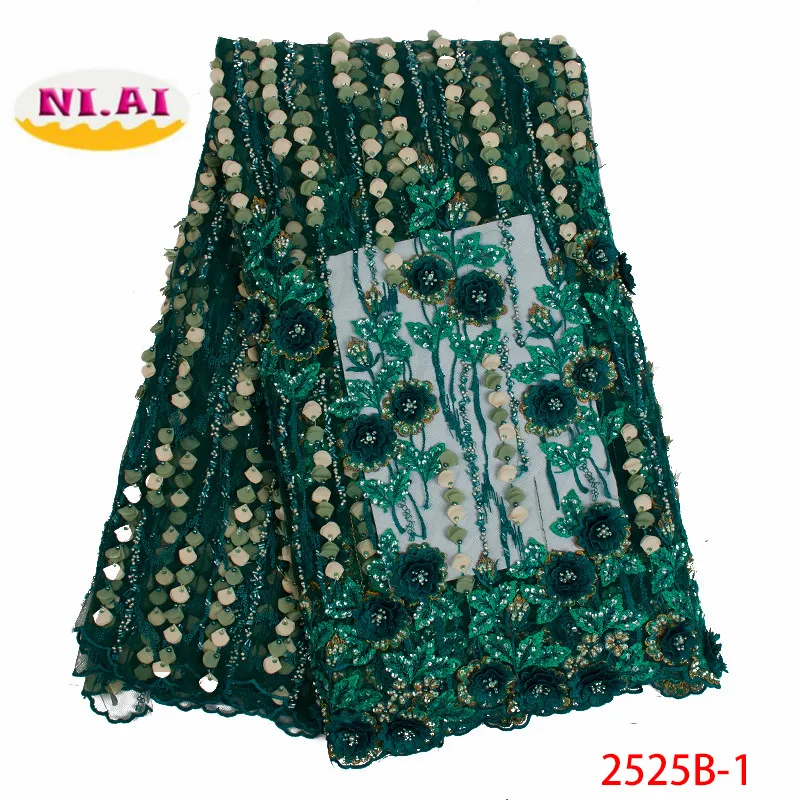 

African Net Lace Fabric 2019 Embroidered High Quality French Nigerian 3D Handmade Lace Fabric For Wedding Party Dress XY2525B-1