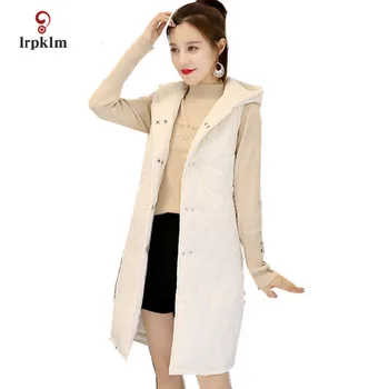 

2018 New Women's Autunm Winter Cotton Padded Coat Vest Middle Long Ladies Solid Casual Hooded Outerwear Women Winter Coats PQ279