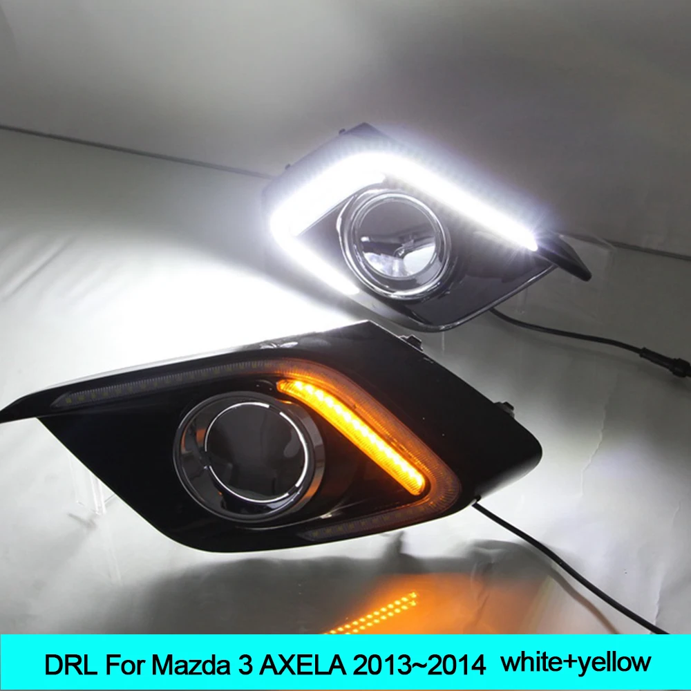 2PCS Car drl For Mazda 3 LED DRL Daytime Running Light with Turn Signal External Daylight Fog