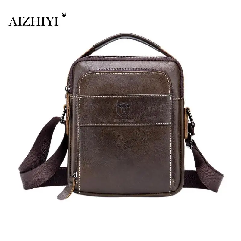 AIZHIYI, натуральная коровья кожа, мужская деловая сумка-мессенджер, на молнии, дизайн, одноцветные сумки через плечо, Мужская Большая вместительная черная сумка на плечо - Цвет: Dark Khaki