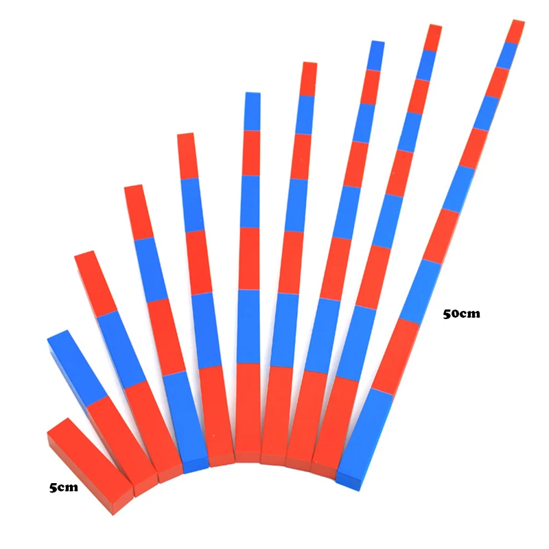 Детские игрушки Монтессори красные длинные палочки(5-50 см) математическое число стержней деревянные Обучающие блоки для детей