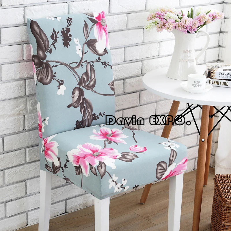 

2017 New Pastoral 8 Colors Elastic Cloth Stretch Dining Chair Cover Hotel Restaurant Wedding Banquet Home Decoration Decor