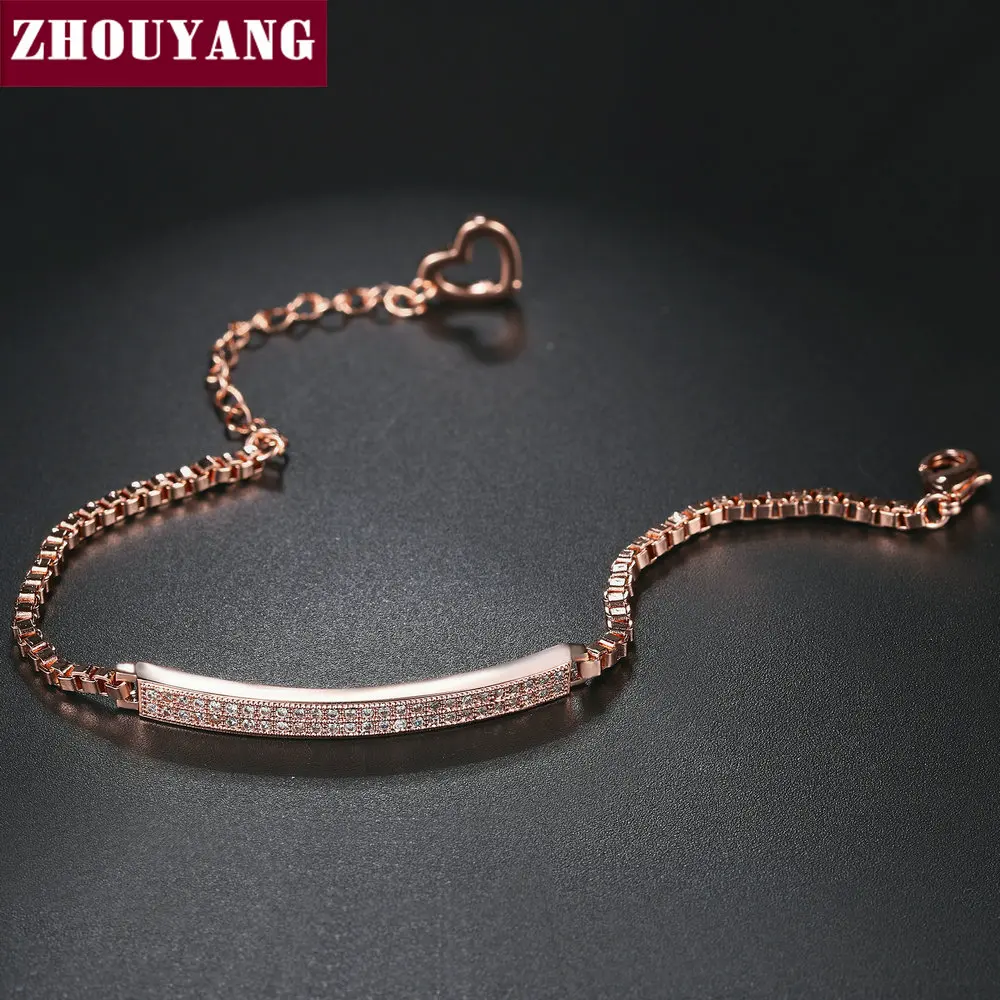 ZHOUYANG браслет для женщин Cooper Micro Pave кубический цирконий коробка цепь розовое золото цвет модные украшения Рождественский подарок ZYH172