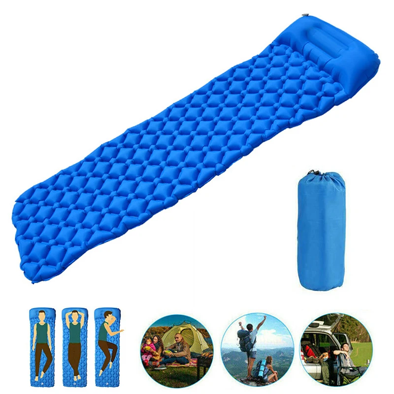 

Ultralight Inflatable Camping Hiking Sleep Mattress Air Bed Sleeping Mat wPillow