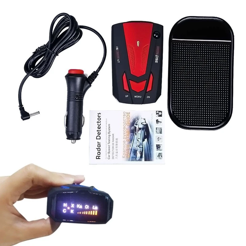 YASOKRO Car Radar Detector English Russian Auto 360 Degree Vehicle V7 Speed Voice Alert Alarm Warning 16 Band LED Display