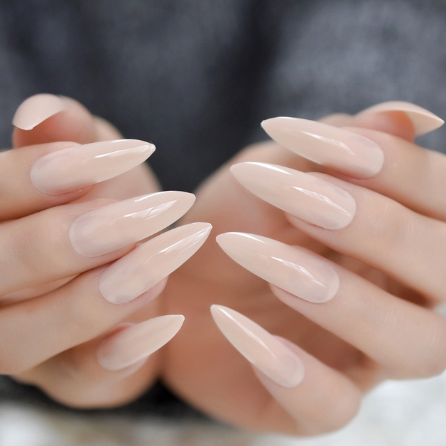 Long STILETTO False Nails Pre-designed Curved Pink Marble Press On Nails including glue sticker