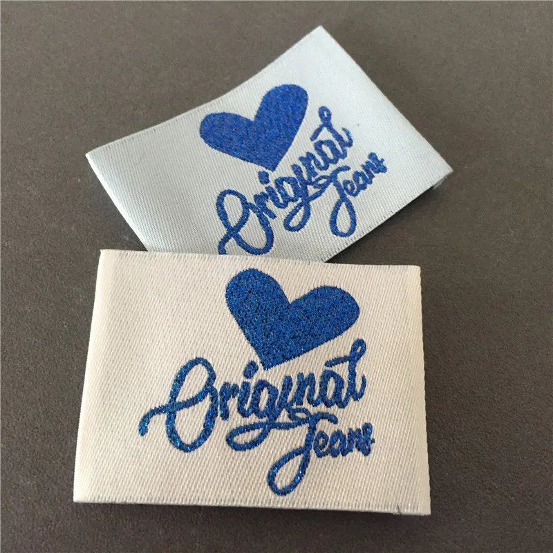 

Красивые Синие Блестящие этикетки для одежды из полиэстера, тканые этикетки