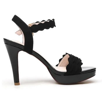 

Black beige sandals feminino chunky heels leather peep toe ladies gladiators t show party pumps summer women shoes