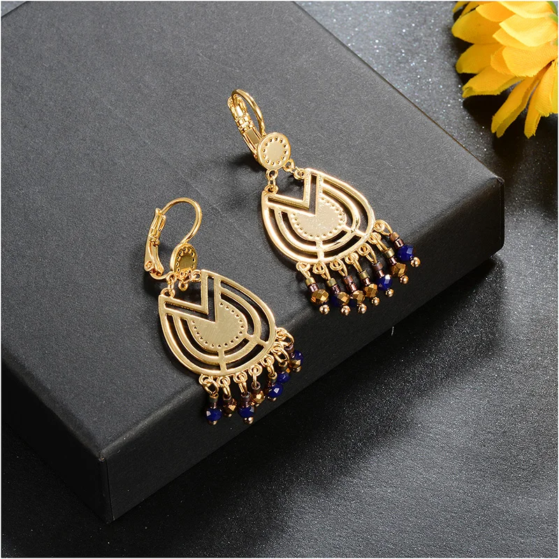 Dorado New Design Trendy Bohemian Hollow Letter V Earrings Long Tassel Resin Beaded  Drop Big Earrings Pendants For Women  (4)