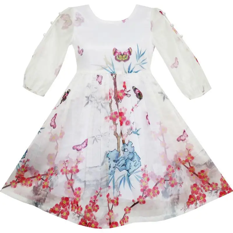 Sunny Fashion платья для девочек Бабочка Элегантный Китайский Цветок сливы бамбук 2020