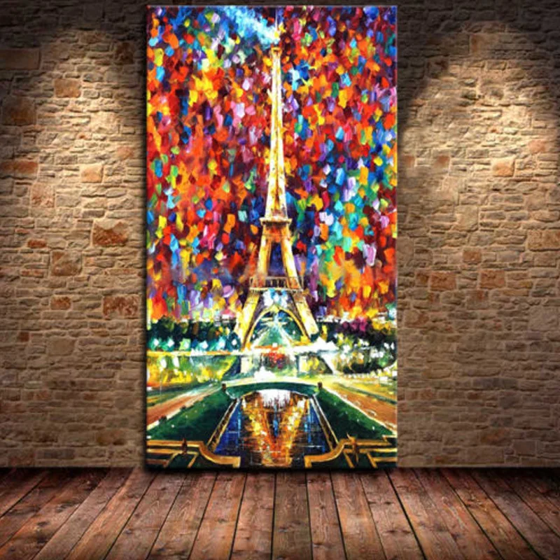 

100% Handmade Palette Knife Oil Painting on Canvas Romantic City Paris Eiffel Tower Landscape art Home Liviing Room Wall Decor