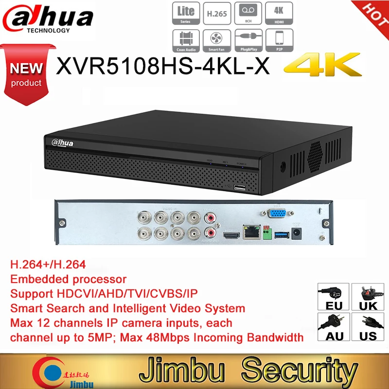 

Dahua 4K XVR XVR5108HS-4KL-X H.265+ / H.265 IVS Smart Search up to 8MP Supports HDCVI/AHD/TVI/CVBS/IP video inputs PSP Lite