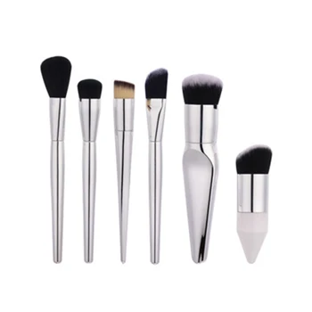 

Professional 6Pcs Makeup Brushes Set Sliver Eyeshadow Lip Foundation Powder Blending Kabuki Brush Kits Cosmetics Beauty Tools