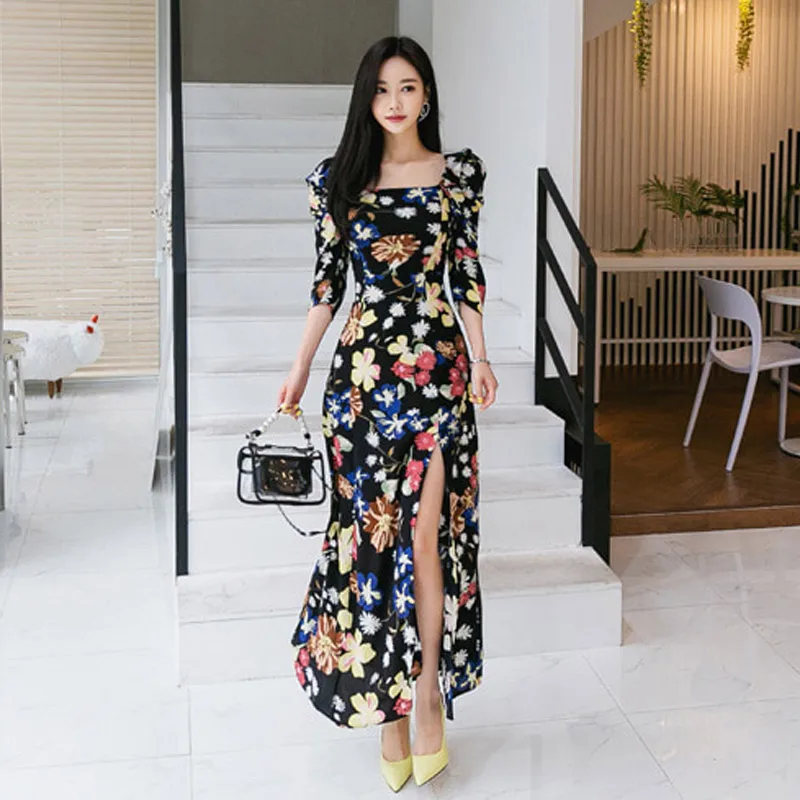 

Women Summer2019 Casual Long Dress Boho Floral Print Maxi Elegant Vintage Party Dresses Vestido