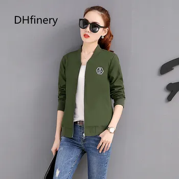 

DHfinery spring autumn jacket women long sleeve O-neck Baseball clothes black green orange casual casaco feminino bs5730