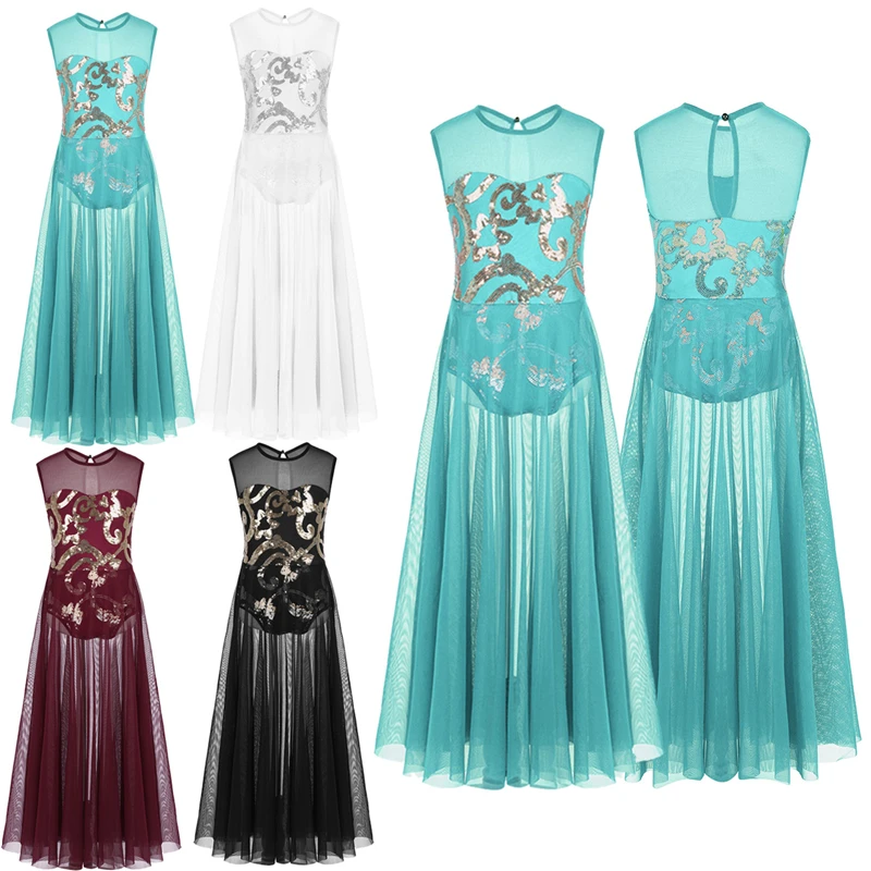 Kids Glittery Ballet Tutu Dress Gymnastics Leotard Dance Girls Floral Sequins Leotard contemporary Dress Lyrical Dance costumes