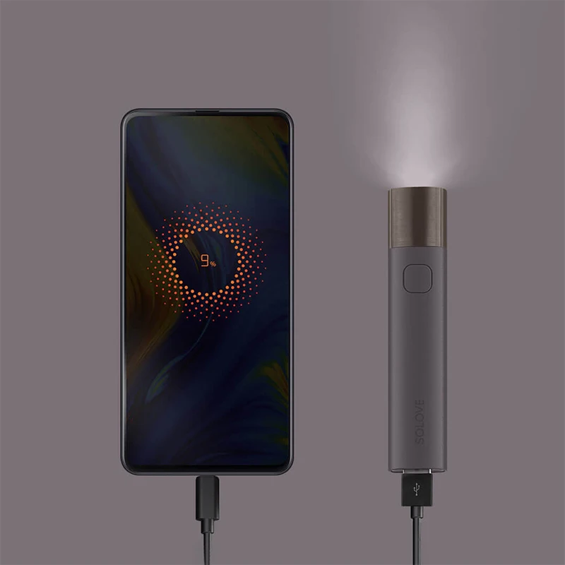 Светодиодный мини фонарик Xiaomi SOLOVE X3 перезаряжаемый с зарядкой от USB 3000