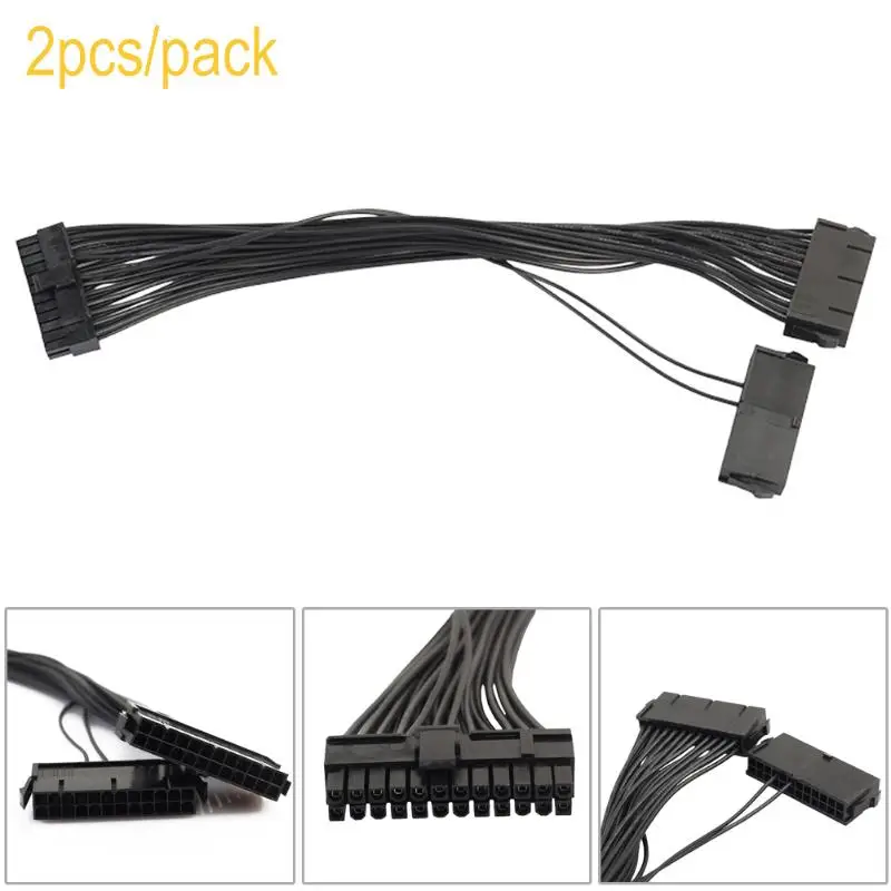 2pcs ATX Mining 30cm 24 Pin Dual PSU Power Supply Extension Cable for Bitcoin Miner Mining 24Pin power cord line wire