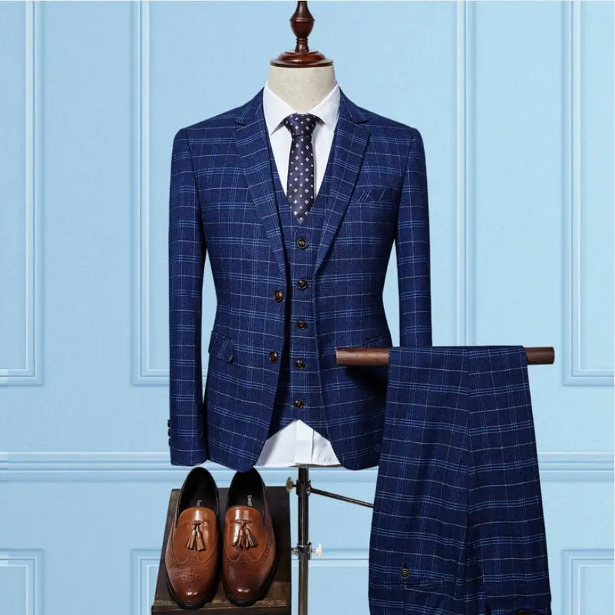 (Jacket+Vest+Pants) 2017 grid Men Suits Fashion wool Men's Slim Fit business wedding Suit men Wedding suit 3 colors Suit Groom (Jacket+Vest+Pants) 2017 grid Men Suits Fashion wool Men's Slim Fit business wedding Suit men Wedding suit 3 colors Suit Groom