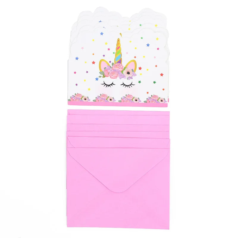 

10pcs Pink Unicorn Invitations Cards Cute Cartoon Party Theme For Kids Boy Girl Birthday Party supplies Decoration