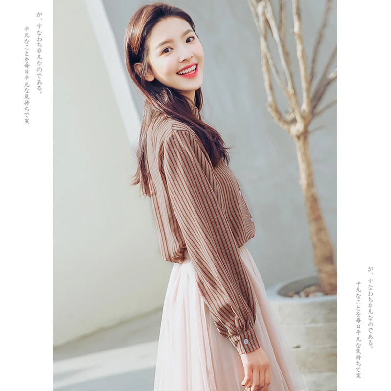 2019 Women's Blouses Shirt Fashion Casual Striped Lantern Sleeve Office Work Wear Female Chiffon Shirts Loose Temperament Tops
